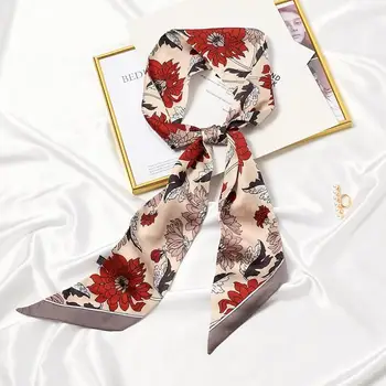 2021 Кльощава жена копринен шал Нови Цъфтящи цветя Маточната кърпичка Вратовръзки Femme Луксозни Дълги Ленти за коса Кърпа Тайна Шалове