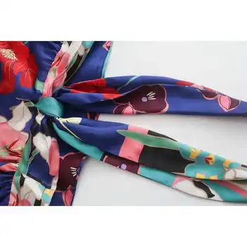 2021 Комплект от две части Дамски Реколта укороченная блуза с флорални възел и пола midi Лятна мода комплект от 2 теми Женски ансамбъл femme