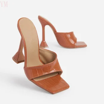 2021 Летни дамски обувки-лодка с квадратни пръсти, дамски обувки-чехли на токчета, секси тънки сандали на високи токчета, дамски модни дамски обувки, Гладиатор 35-43