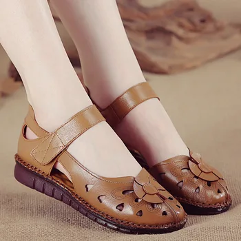 2021 Летни плоски дамски ежедневни сандали кожа подметка удобни Дамски обувки големи размери за отдих на открито Домашни обувки