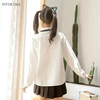 2021 Летни японски Сладки студентски ризи За момичета, вратовръзка със сладка бродерия във формата на котка, Бяла риза, женски памук топ и блузи 2114581