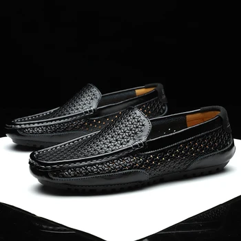 2021 Лятна мъжки обувки Ежедневни Луксозни маркови мъжки мокасини от естествена кожа, Мокасини Италиански дишащи обувки-лодка, без съединителни BTMOTTZ