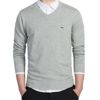 2021 Марка дрехи Новият пролетен пуловер за мъжете Harmont V-образно деколте с дълъг ръкав Обикновен пуловер с бродерия Блейн Мъжки пуловери