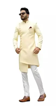 2021 Модерен дизайн палто и панталони с яка-часова Мъжки костюм в индийски стил за младоженеца-Мъжки сватбена рокля 2 бр. Вечерния смокинг Terno Masculino