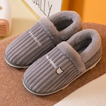 2021 Модерен мъжки есенно-зимни памучни чехли с сладък заек Домашни домашни чехли Зимни топли обувки за жени, плюс плюшени чехли