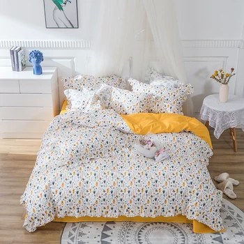 2021 Най-новото спално бельо от четири части проста памучна двойно домакински кърпи пухени хотел с шарките на билки чаршаф и одеало