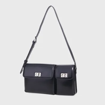 2021 Ниша Дизайнерски чанти с двоен джоб Плик Чанта-незабавни посланици Съставна чанта от телешка кожа на едното рамо Кафяви чанти За жени