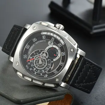 2021 нов Parnis 47 мм Топ Механични Мъжки часовници Miyota 8219 Механизъм за самостоятелно ликвидация, Сапфирен Кристал, Кожена каишка луксозни ръчни часовници