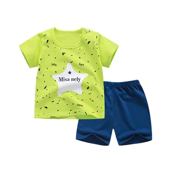 2021 нов летен комплект дрехи за момчета от качествен памук с къс ръкав дрехи за малките момичета боди костюм от анимационни детски дрехи за момчета комплект