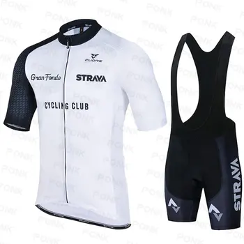 2021 Нов Червен STRAVA Pro Мотор екип с къс ръкав Трико Ciclismo Мъжка Велосипедна фланелка Лятото дишащи комплекти облекло за колоездене