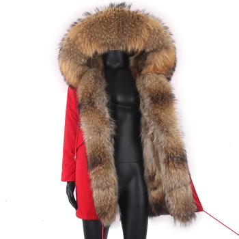 2021 Нова Водоустойчив палто от естествена лисьего козината е Дълга мъжки парк Зимно яке с яка от естествена кожа на миеща мечка Горно облекло Градинска топло