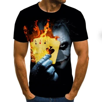 2021 Нова готина мъжка тениска с клоун Забавна тениска с лице на клоун 3D-печат с Модерна риза с къс ръкав и кръгло деколте Модни градинска облекло