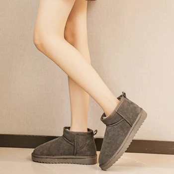 2021 нова зимна топла пара чист цвят плюшени дебели зимни обувки кожени дамски топли зимни ботуши размер 35-44
