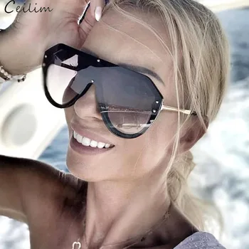2021 Нова Мода Големи Цели слънчеви очила Дамски Маркови Дизайнерски Реколта Квадратни слънчеви очила с нитове в голяма рамка Женски нюанси