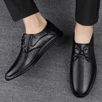 2021 Нова мода мъжки Ежедневни обувки Естествена кожа, Висококачествени мокасини Мъжки Класически черен Удобни дишащи обувки за мъже
