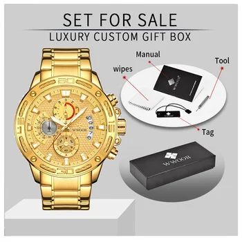 2021 Нови мъжки златни часовници WWOOR Най-добрата марка на Луксозни Военни Кварцов ръчен часовник с голям циферблат Спортни хронограф Водоустойчив Модни часовници
