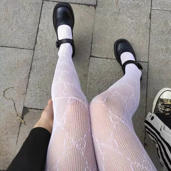 2021 Нови ултра-тънки чорапогащи с принтом от черен/бял Акрилни влакна Дамски секси чорапи в рибарска мрежа 1 чифт