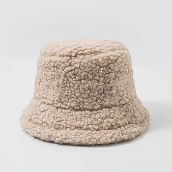 2021 Нови шапки за жени Есенно-зимни шапки-кофи от агнешко месо Плюшен мека топла шапка Рибар Панама Ежедневни шапки Дама Плосък Корейски стил