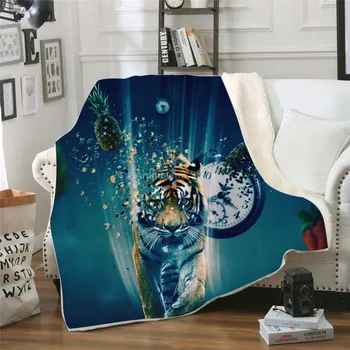 2021 Ново одеяло с 3D - принтом Тигър Модно фланелевое одеало за легло с животни Покривка за дивана Подарък за деца и възрастни Фентъзи Огън