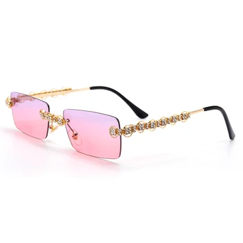 2021 Ретро Слънчеви очила Дамски Маркови Дизайнерски Слънчеви очила без рамки с диаманти Нюанси кристални Лещи Дамски очила без рамки