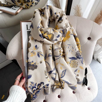 2021 Цвете зимен шал Дамска мода с принтом Кашмир пашмина Дамски шалове тайна тайна Женски гъст топло одеяло