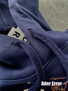 2021FW Нова hoody с качулка ADER ERROR За мъже и жени е 1:1 с Висококачествена бродерия с логото на Adererror Качулки Тъмно сини пуловери с Z-шевове