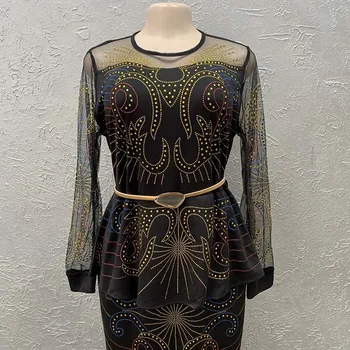 2022 Есен Зима Елегантен кристал Вечерна рокля-туника за абитуриентски Мода Плюс Размера на Африканския рокля от Кадифе рокли за жени Vestidos