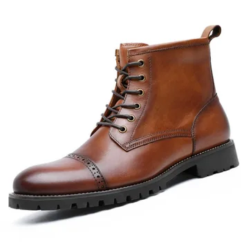2022 Зимни маркови мъжки обувки на плоска подметка от естествена кожа, Ежедневни обувки Бизнес ботильоны с висока горна част Дишащи Модерен бизнес обувки Martin Botas