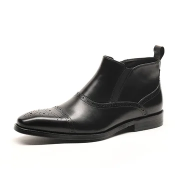 2022 Зимни обувки за мъже на Италианската марка Chealsea Ботуши ръчно изработени Луксозни от естествена кожа Модни Черни, кафяви, мъжки Сватбени Ботас