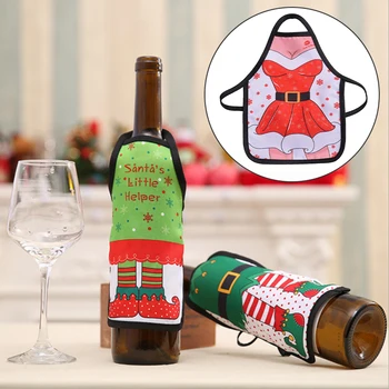 2022 Мини Коледен Престилка Капачка на бутилка вино Коледа Дядо Коледа Лосове Секси Дама Коледа кученце престилка с принтом Декор обвивка бутилки червено вино