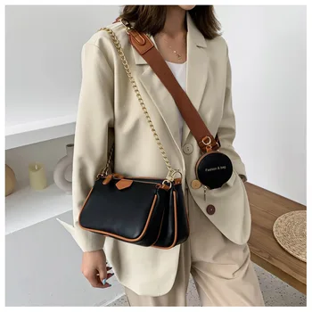2022 Модни дамски чанти през рамото си, през рамо Ежедневна чанта-месинджър с широк пагон Дизайнерска чанта 3 в 1