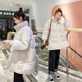 2022 Ново зимно палто Дамски дрехи Корея свободна топло naka стеганая яке макси Зимни якета Паркове за момичета Връхни дрехи D483