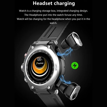 2022 Смарт часовници За мъже TWS Bluetooth 5.0 Предизвикателство 9D Стерео Възпроизвеждане на Музика Водоустойчиви Спортни Смарт часовници за Android и iOS