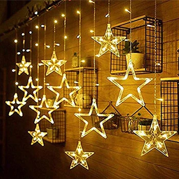 220 В ЕС Щепсел 3,5 М LED Лампа Луна Звезда Фея Завесата на Светлината на Коледна Гирлянда Струнни инструменти осветителни Тела За Дома Коледна Сватбена Украса