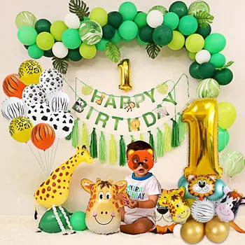 27 бр. балони с животни в джунглата, Определени честит рожден Ден Украса за душата на детето Декор Цифрови балони от фолио Детски рожден ден