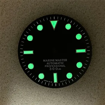 29 мм Циферблат часа Зелен Светлинен Циферблат Часа със слънчев Печат Без Календар за механизъм NH35A / NH36