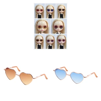 2x Модни Куклени Очила в Сърдечния Рамка, Цветни Слънчеви Очила За 12