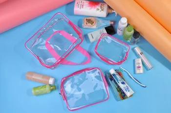 3 бр. Пътни PVC козметични чанти за жени Прозрачни прозрачни чанти за грим с цип Органайзер за измиване на вана Грим Чанта