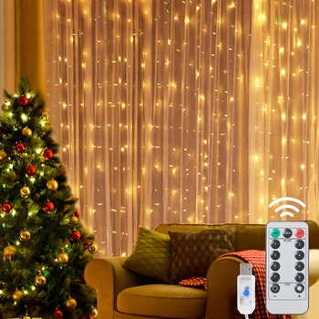 3 М LED Приказни Светлини Ред Завеса Венец USB Венец Изтрити Коледна Украса за Дома Нова Година 2022 Лампа Празнично Осветление