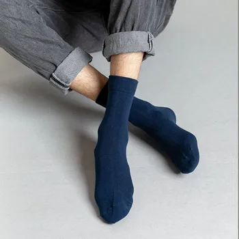 3 Чифта мъжки Зимни чорапи дишащи памучни чорапи за мъжете Бизнес чорапи на щиколотках Черно-Бял Плътен цвят Calcetines Hombre Медии