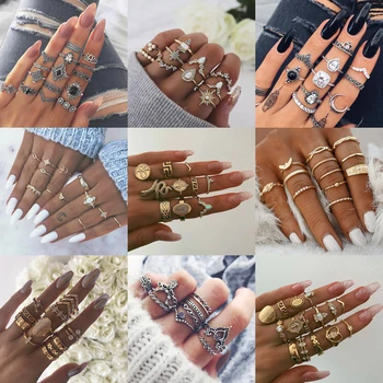 30 Стилове Модерен Бохо Midi Комплект Пръстени за пръстите За жени Кристални Геометрични Пръстени За пръстите на Модни Богемные украса