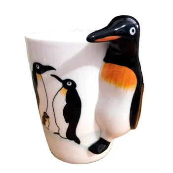 3D Морски живот Делфин Керамична Чаша за вода Пингвин Чаша Октопод Креативна чаша за малки животни Морско Конче Кафеена Чаша за деца