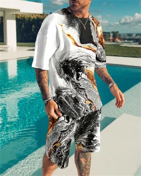 3D-печат в Голям Размер, Градинска облекло за Хип-хоп тениска къси Панталони Комплект за Мъже Творчески каре потребителски реколта графични Спортни костюми от Джърси
