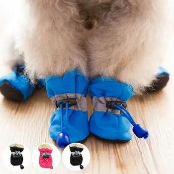 4 бр. устойчива на плъзгане обувки за кученца Защита на домашни любимци Обувки за домашни кучета подметка непромокаеми Зимни обувки за кученца Стоки за домашни любимци Грижи за крака на кучета-