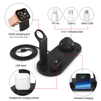 4 в 1 Qi Wireless Charging Индукционное Зарядно Устройство, Поставка за iPhone 12 11 X MAX за Airpods за докинг станция Apple Watch 4в1