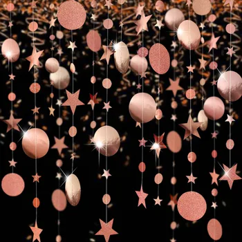 4 м-Рефлексен Хартиена Звезда Кръгла Златна Гирлянда Флаш банер честит Рожден Ден, Сватба парти в полза на детската душ Завеси и Декоративни аксесоари