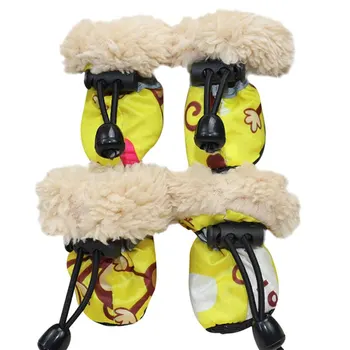 4 Опаковане./компл. Зимните Дъждовни ботуши за домашни любимци с руното облицовка, Мультяшная Водоустойчива устойчива на плъзгане обувки за кучета