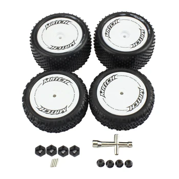 4 Опаковки гумени гуми RC + Гаечен ключ за WLtoys 104001 Аксесоари за офроуд бъги
