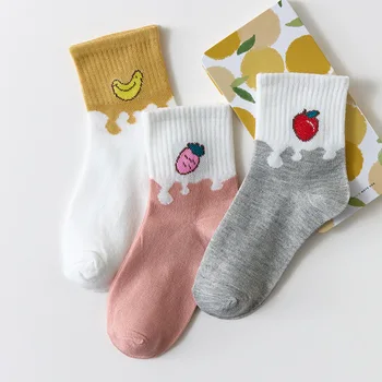 5 Двойки женските чорапи Комплект Забавни Щастлив Крем Плодове Харадзюку Сладък Карикатура Спортни Чорапи Дишащи Тънки кальцет скарпетки дамски
