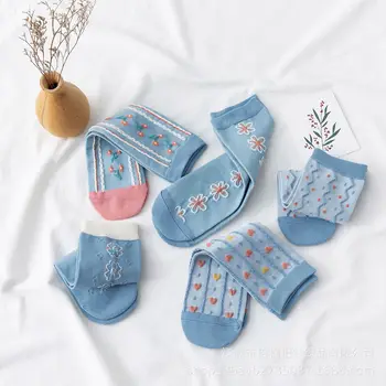 5 двойки/компл. Есенни чорапи за момичета, жакард чорапи, дамски чорапи с цветен модел, чорапи със средна дължина, японски Харадзюку, Есен изкуство, директни чорапи